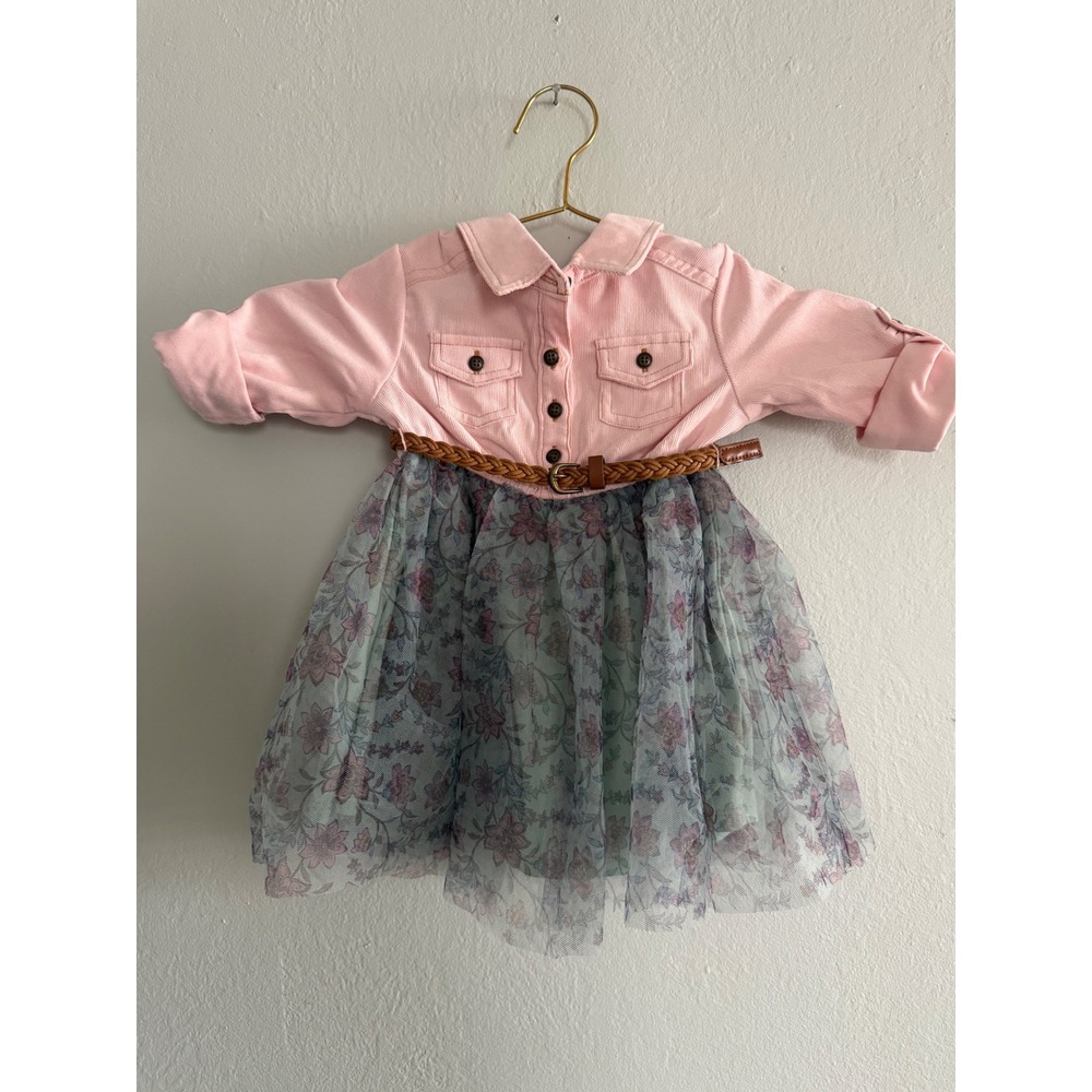 Zunie Girls Pink Floral Tulle Belted Dress  2 boho cottage cute dainty fairy blu